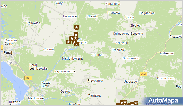 mapa Zaborze gmina Żarki, Zaborze gmina Żarki na mapie Targeo