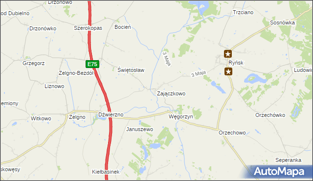 mapa Zajączkowo gmina Chełmża, Zajączkowo gmina Chełmża na mapie Targeo