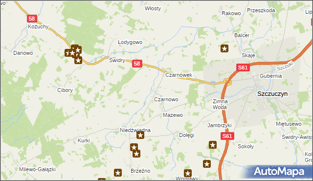 mapa Załuski gmina Szczuczyn, Załuski gmina Szczuczyn na mapie Targeo