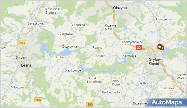 mapa Zapusta gmina Olszyna, Zapusta gmina Olszyna na mapie Targeo