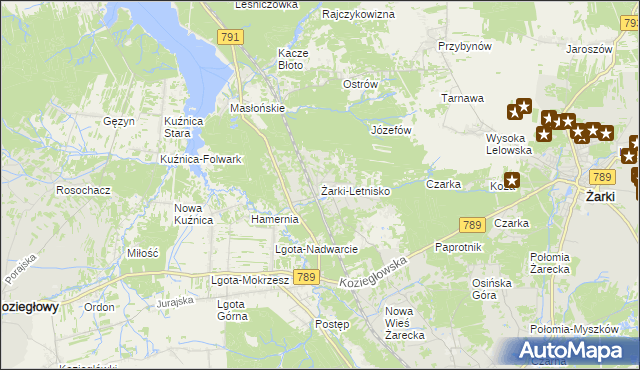 mapa Żarki-Letnisko, Żarki-Letnisko na mapie Targeo