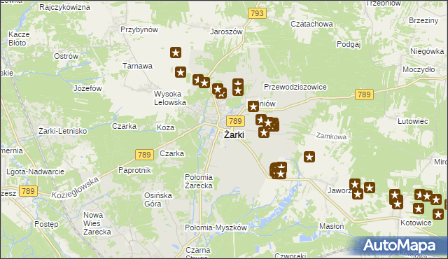 mapa Żarki powiat myszkowski, Żarki powiat myszkowski na mapie Targeo