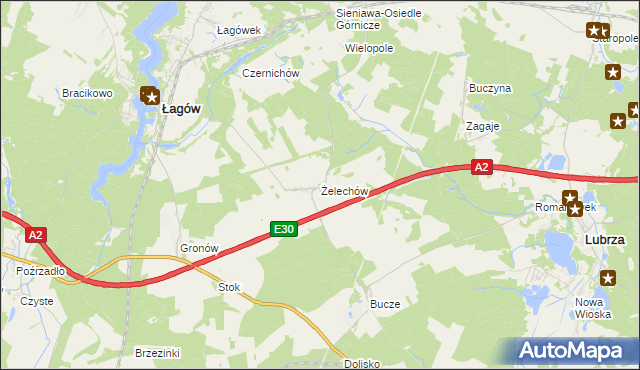 mapa Żelechów gmina Łagów, Żelechów gmina Łagów na mapie Targeo
