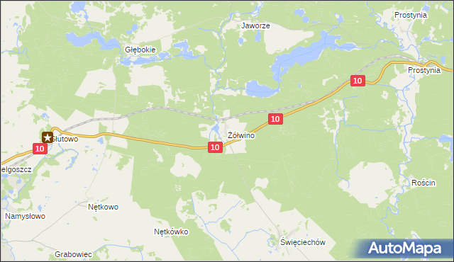 mapa Żółwino gmina Drawno, Żółwino gmina Drawno na mapie Targeo
