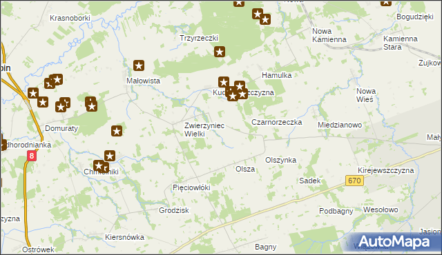 mapa Zwierzyniec Mały gmina Dąbrowa Białostocka, Zwierzyniec Mały gmina Dąbrowa Białostocka na mapie Targeo
