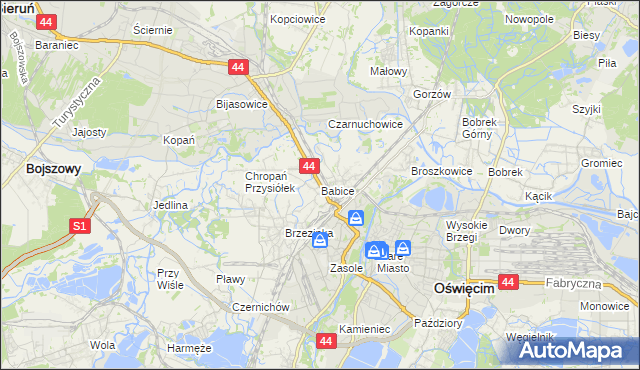 mapa Babice gmina Oświęcim, Babice gmina Oświęcim na mapie Targeo