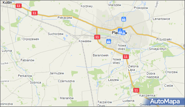 mapa Baranówek gmina Pleszew, Baranówek gmina Pleszew na mapie Targeo