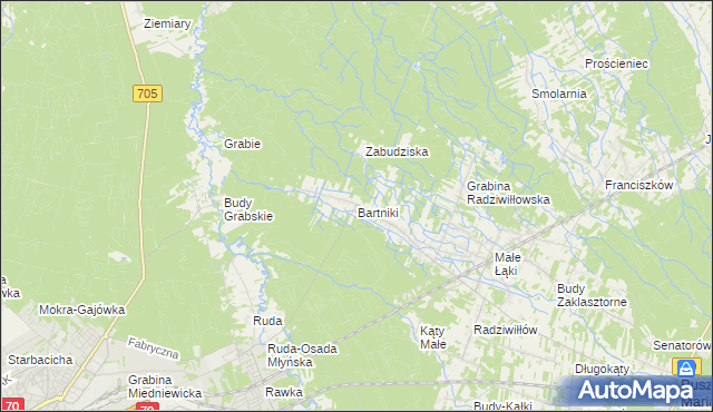 mapa Bartniki gmina Puszcza Mariańska, Bartniki gmina Puszcza Mariańska na mapie Targeo