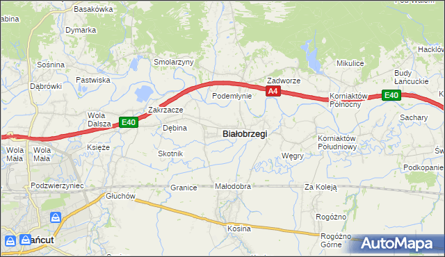 mapa Białobrzegi powiat łańcucki, Białobrzegi powiat łańcucki na mapie Targeo