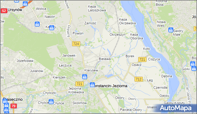 mapa Bielawa gmina Konstancin-Jeziorna, Bielawa gmina Konstancin-Jeziorna na mapie Targeo