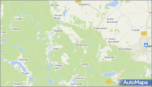 mapa Bojanowo gmina Skórcz, Bojanowo gmina Skórcz na mapie Targeo