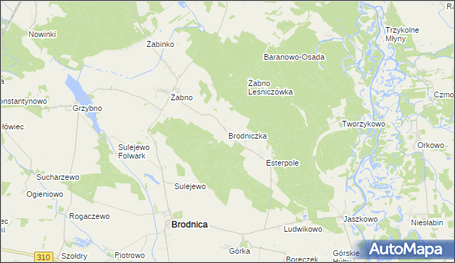mapa Brodniczka gmina Brodnica, Brodniczka gmina Brodnica na mapie Targeo