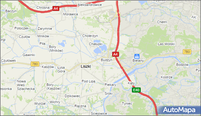 mapa Budzyń gmina Liszki, Budzyń gmina Liszki na mapie Targeo