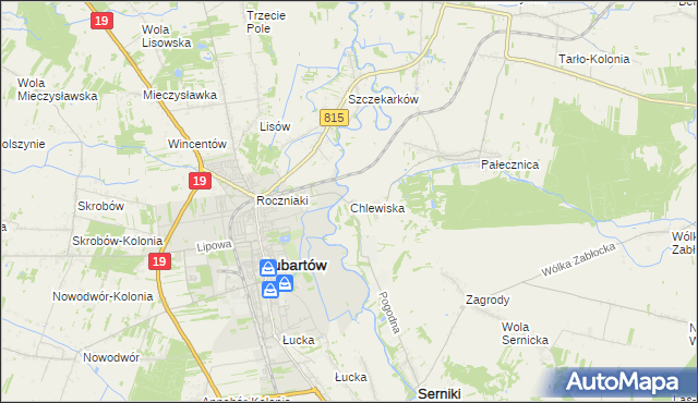 mapa Chlewiska gmina Lubartów, Chlewiska gmina Lubartów na mapie Targeo