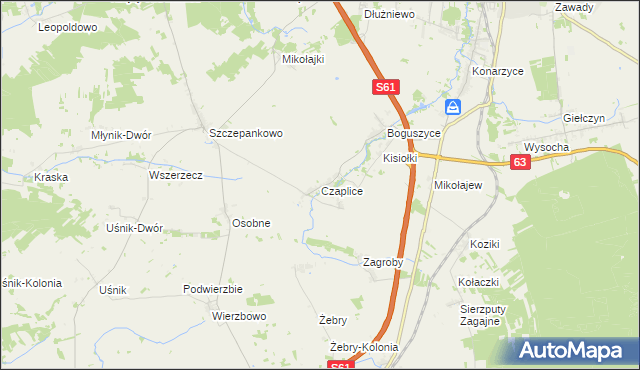 mapa Czaplice gmina Łomża, Czaplice gmina Łomża na mapie Targeo