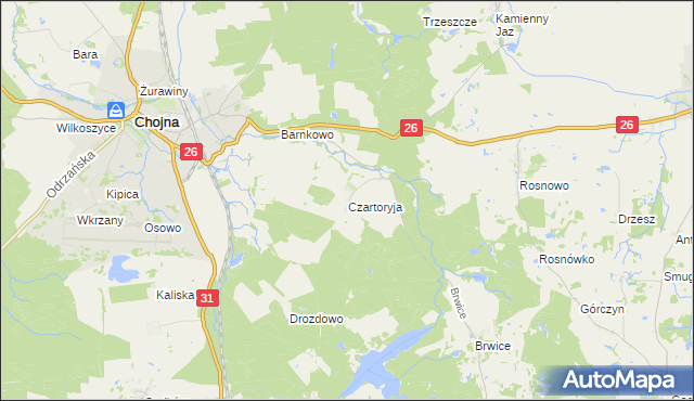 mapa Czartoryja gmina Chojna, Czartoryja gmina Chojna na mapie Targeo