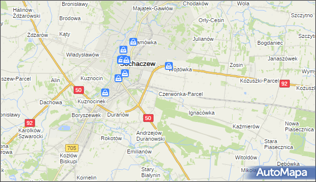 mapa Czerwonka-Parcel, Czerwonka-Parcel na mapie Targeo