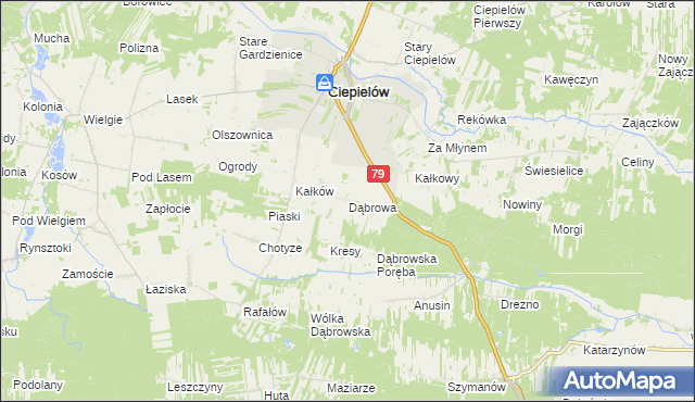 mapa Dąbrowa gmina Ciepielów, Dąbrowa gmina Ciepielów na mapie Targeo