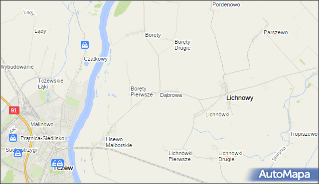mapa Dąbrowa gmina Lichnowy, Dąbrowa gmina Lichnowy na mapie Targeo