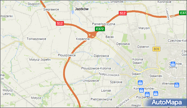 mapa Dąbrowica gmina Jastków, Dąbrowica gmina Jastków na mapie Targeo