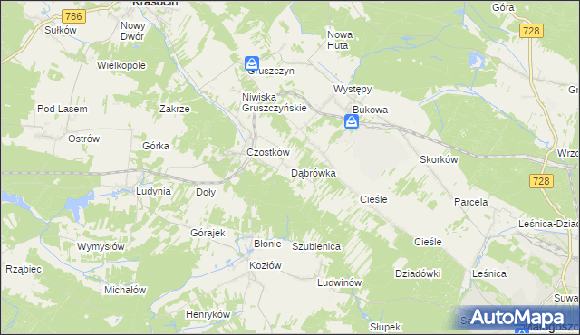 mapa Dąbrówka gmina Krasocin, Dąbrówka gmina Krasocin na mapie Targeo