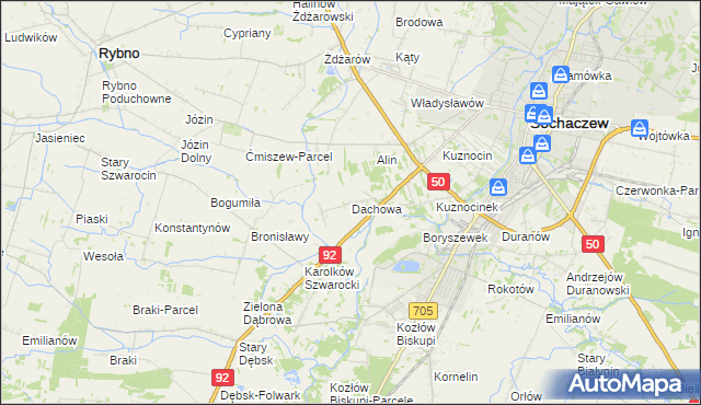 mapa Dachowa gmina Sochaczew, Dachowa gmina Sochaczew na mapie Targeo