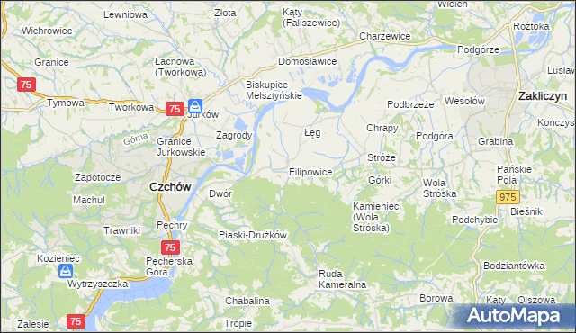 mapa Filipowice gmina Zakliczyn, Filipowice gmina Zakliczyn na mapie Targeo