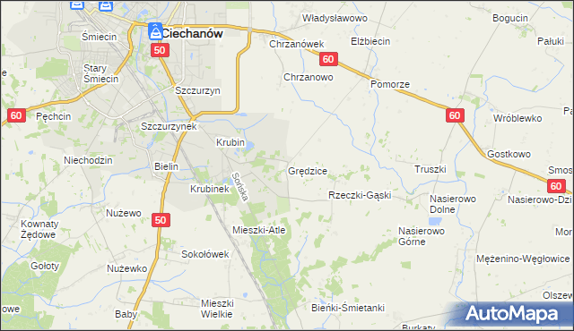 mapa Grędzice gmina Ciechanów, Grędzice gmina Ciechanów na mapie Targeo