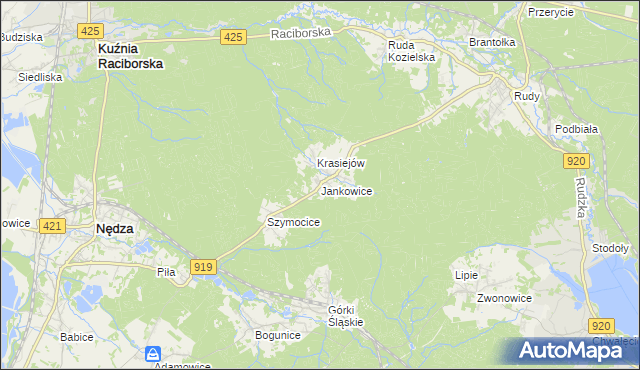 mapa Jankowice gmina Kuźnia Raciborska, Jankowice gmina Kuźnia Raciborska na mapie Targeo