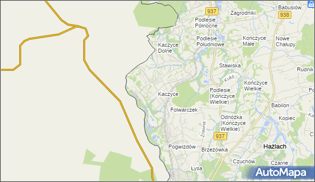 mapa Kaczyce gmina Zebrzydowice, Kaczyce gmina Zebrzydowice na mapie Targeo