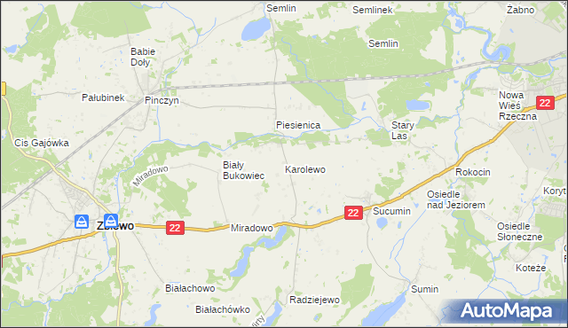mapa Karolewo gmina Zblewo, Karolewo gmina Zblewo na mapie Targeo