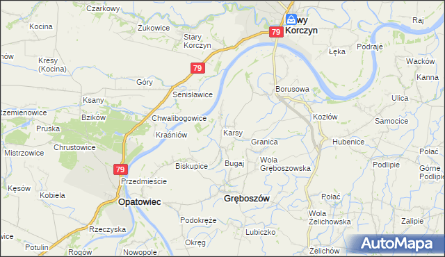 mapa Karsy gmina Gręboszów, Karsy gmina Gręboszów na mapie Targeo