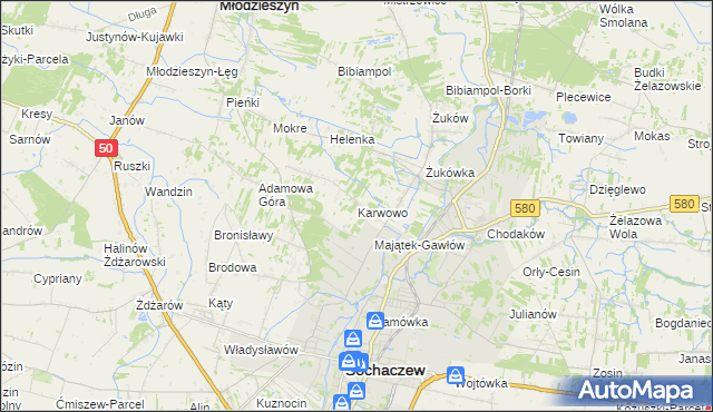 mapa Karwowo gmina Sochaczew, Karwowo gmina Sochaczew na mapie Targeo