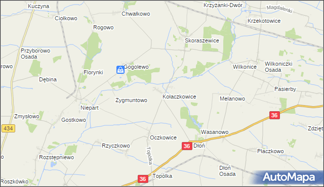 mapa Kołaczkowice gmina Miejska Górka, Kołaczkowice gmina Miejska Górka na mapie Targeo