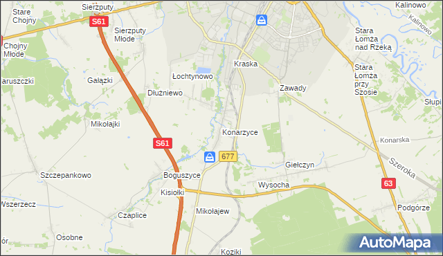 mapa Konarzyce gmina Łomża, Konarzyce gmina Łomża na mapie Targeo