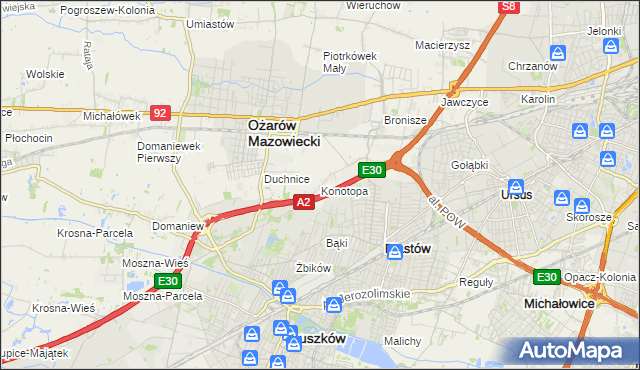 mapa Konotopa gmina Ożarów Mazowiecki, Konotopa gmina Ożarów Mazowiecki na mapie Targeo
