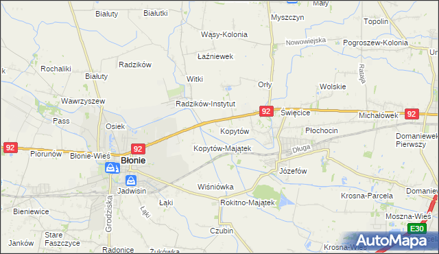 mapa Kopytów gmina Błonie, Kopytów gmina Błonie na mapie Targeo