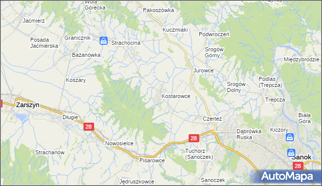 mapa Kostarowce, Kostarowce na mapie Targeo