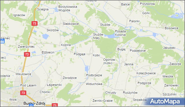 mapa Kotki gmina Busko-Zdrój, Kotki gmina Busko-Zdrój na mapie Targeo