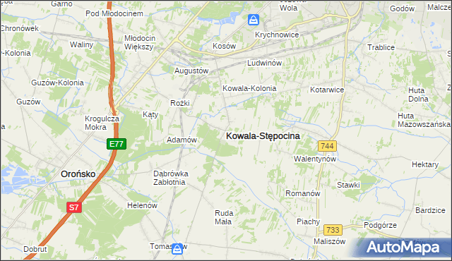 mapa Kowala-Stępocina, Kowala-Stępocina na mapie Targeo
