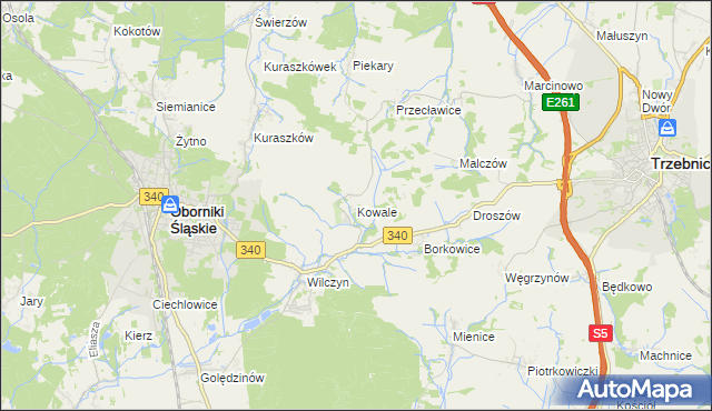 mapa Kowale gmina Oborniki Śląskie, Kowale gmina Oborniki Śląskie na mapie Targeo