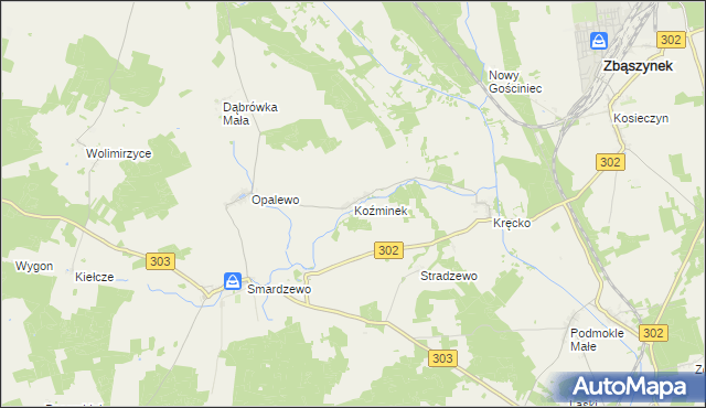 mapa Koźminek gmina Szczaniec, Koźminek gmina Szczaniec na mapie Targeo