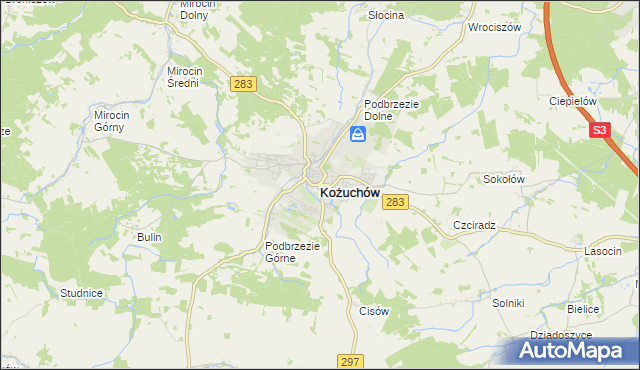 mapa Kożuchów powiat nowosolski, Kożuchów powiat nowosolski na mapie Targeo