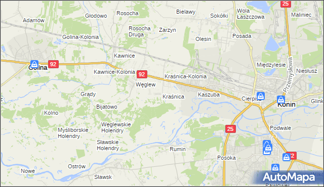 mapa Kraśnica gmina Golina, Kraśnica gmina Golina na mapie Targeo