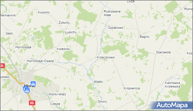 mapa Krzeczkowo gmina Mońki, Krzeczkowo gmina Mońki na mapie Targeo