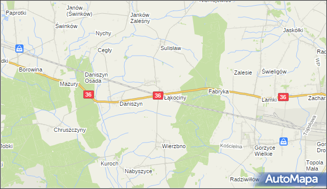 mapa Łąkociny, Łąkociny na mapie Targeo