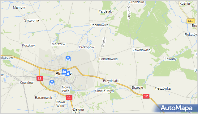 mapa Lenartowice gmina Pleszew, Lenartowice gmina Pleszew na mapie Targeo