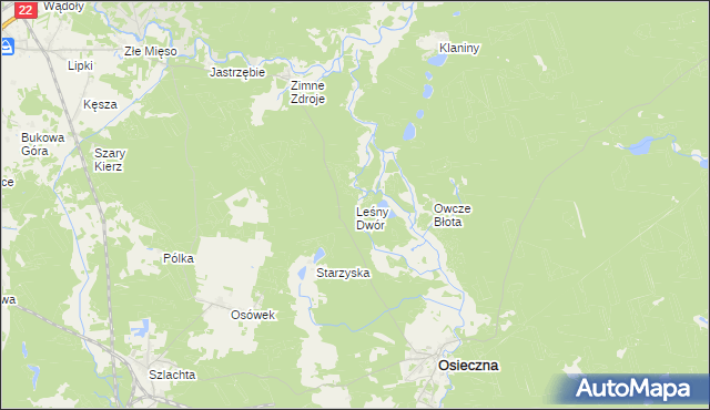 mapa Leśny Dwór gmina Osieczna, Leśny Dwór gmina Osieczna na mapie Targeo