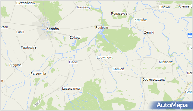 mapa Ludwinów gmina Żerków, Ludwinów gmina Żerków na mapie Targeo