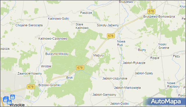 mapa Mazury gmina Wysokie Mazowieckie, Mazury gmina Wysokie Mazowieckie na mapie Targeo